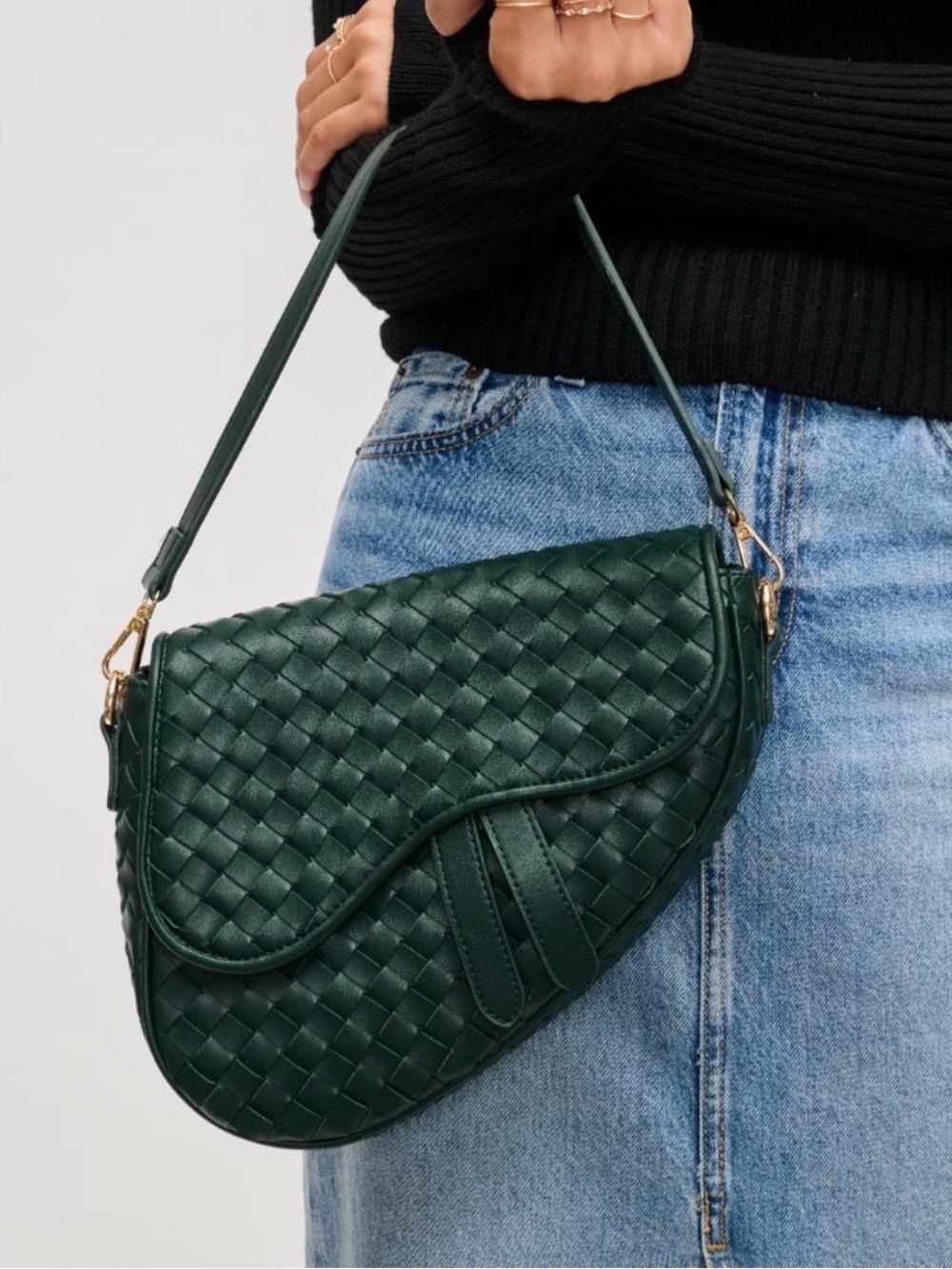 Urban Expressions Dark Green Woven Saddle  Bag- NWT